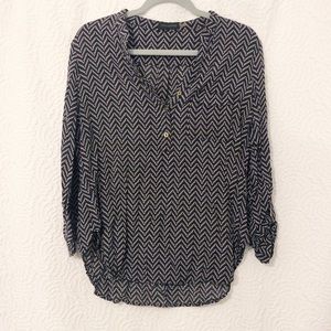 Mittoshop Navy Chevron Design Long Sleeve Blouse